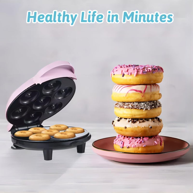KAGOR Donut Maker, Electric Non-Stick Surface Makes 7 Small Doughnuts Mini Donut Maker Machine, Mini Doughnut Maker Pancake Maker for Breakfast, Snacks, Desserts & More, Pink - Image 5